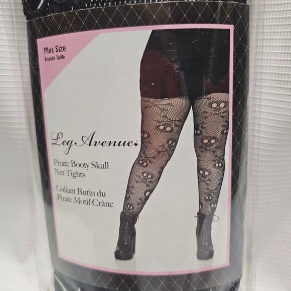 Pirate Skull Fishnet Tights Black Plus Size Costume Legwear Halloween - Picture 1 of 3